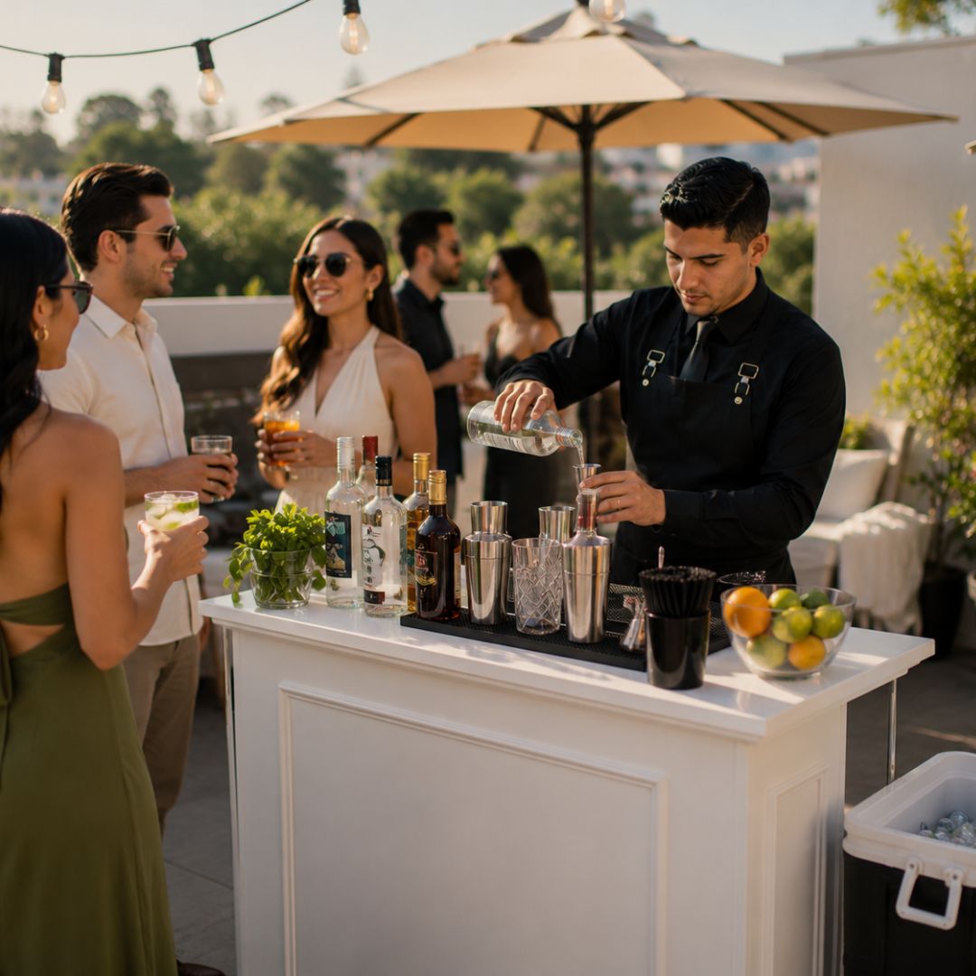 Barra de bebidas para eventos Cóctel de bienvenida servido en barra de tragos para eventos